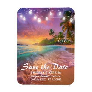 トロピカルサンセットビーチQRコードSave The Date マグネット