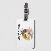 トロピカルサンセットビーブパームツリーズ&ビーチデザイン ラゲッジタグ (正面縦)