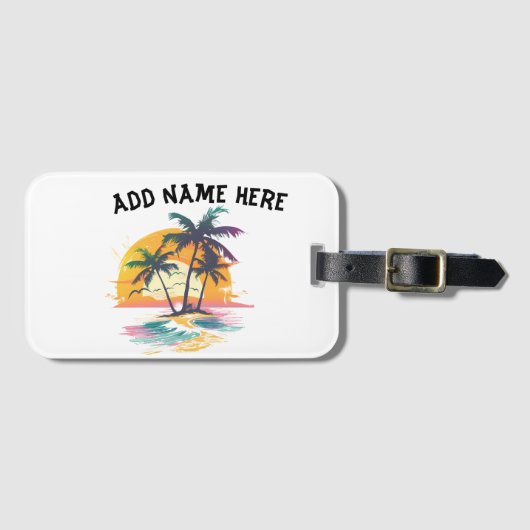 トロピカルサンセットビーブパームツリーズ&ビーチデザイン ラゲッジタグ (正面横)