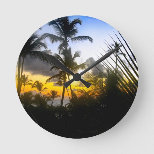 トロピカルサンセットプリント時計 ラウンド壁時計 (正面)