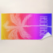 トロピカルサンセットホワイトパームパーソナライズされた ビーチタオル (正面)