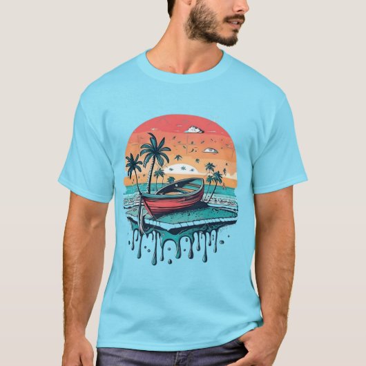 トロピカルサンセットボート Tシャツ (正面)