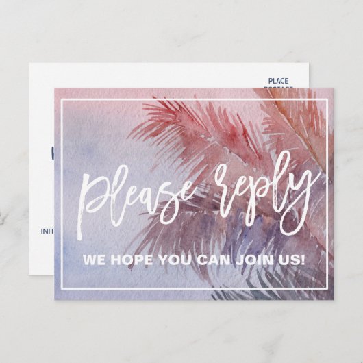 トロピカルサンセットメニュー選択RSVP インビテーションポストカード (正面/裏面)