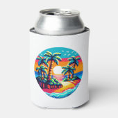 トロピカルサンセットリラックスビーチズピクセルアートパラダイス 缶クーラー (缶正面)