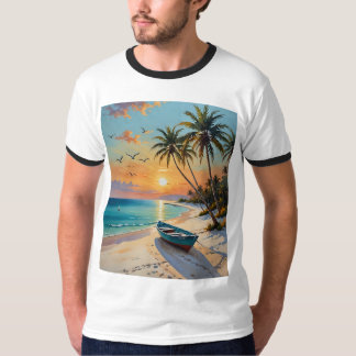 トロピカルサンセットローボ絵を描ートビーチのTシャツ Tシャツ