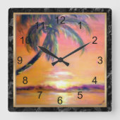 トロピカルサンセット素晴らし、ア絵画ート スクエア壁時計 (正面)