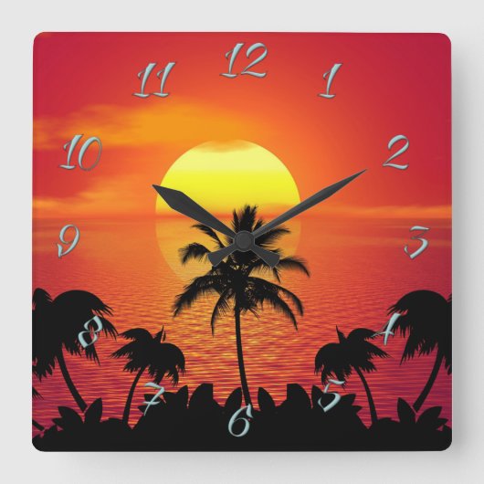 トロピカルサンセット スクエア壁時計 (正面)