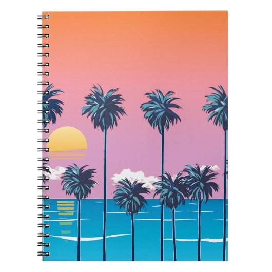 トロピカルサンセット:ヴィンテージビーチイラストレーション ノートブック (正面)