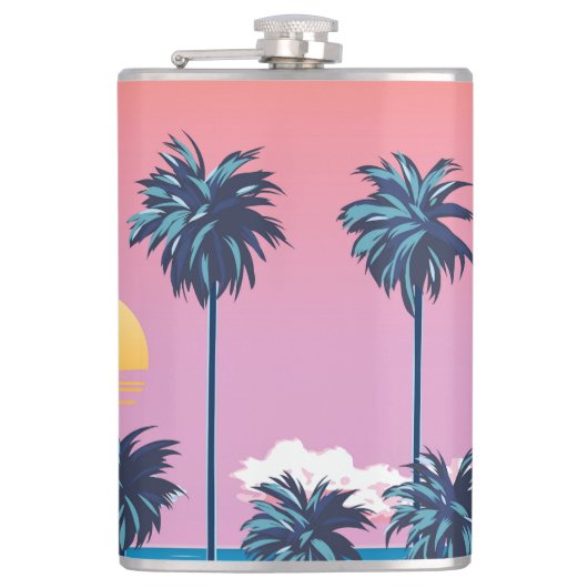 トロピカルサンセット:ヴィンテージビーチイラストレーション フラスク (正面)
