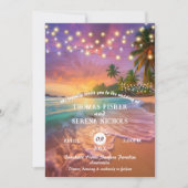 トロピカルサンセットQRコードビーチ結婚式 招待状 (正面)