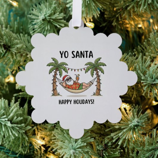 トロピカルサンタの面白いサマー・クリスマス オーナメントカード (インサイチュ (木))