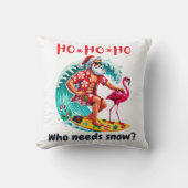 トロピカルサンタサーフィンウィズフラミンゴ&ホリデー クッション (正面)