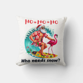 トロピカルサンタサーフィンウィズフラミンゴ&ホリデー クッション