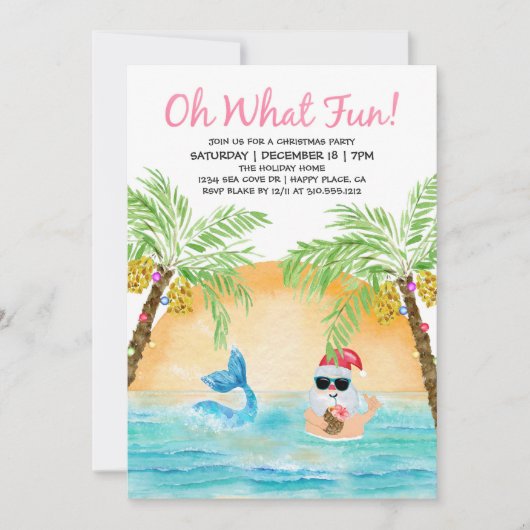 トロピカルサンタマーメイド何おもしろいクリスマスパーティー 招待状 (正面)