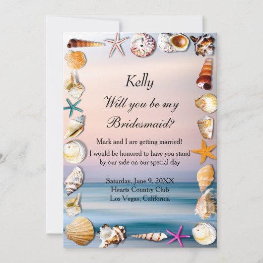 トロピカルサンディビーチと貝類の花嫁 招待状 (正面)