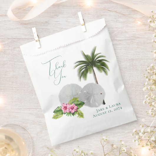 トロピカルサンドドル結婚式の引き出物バッグ フェイバーバッグ (クリップ留めされた状態)