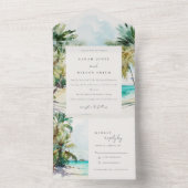 トロピカルサンドビーチウォーターカラーパーム結婚ツリー オールインワン招待状 (内側)
