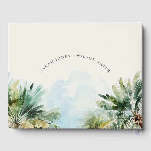 トロピカルサンドビーチウォーターカラーパーム結婚ツリー ゲストブック (裏面)