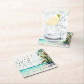 トロピカルサンドビーチウォーターカラーパーム結婚ツリー スクエアペーパーコースター (インサイチュ)