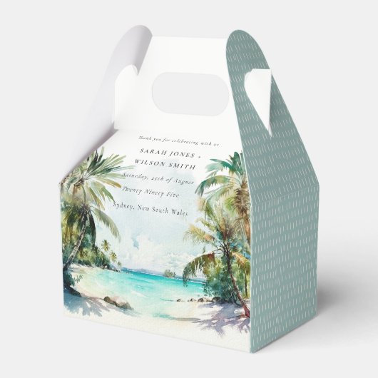 トロピカルサンドビーチウォーターカラーパーム結婚ツリー フェイバーボックス (正面サイド)