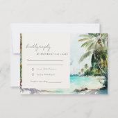 トロピカルサンドビーチウォーターカラーパーム結婚ツリー 出欠カード (正面)