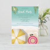 トロピカルサンドビーチ波ティール（緑がかった色）誕生日パーティー 招待状 (スタンド正面)