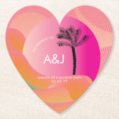 トロピカルサンライズはっきりしたピンクオレンジホワイト結婚ズ ペーパーコースター (正面)