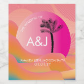 トロピカルサンライズはっきりしたピンクオレンジホワイト結婚ズ ワインラベル (シングルラベル)