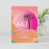 トロピカルサンライズはっきりしたピンクオレンジホワイト結婚ズ 招待状 (スタンド正面)