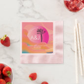 トロピカルサンライズはっきりしたピンクオレンジホワイト結婚ズ 縁ありカクテルナプキン (インサイチュ)