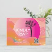 トロピカルサンライズはっきりしたピンクオレンジホワイトRSVPカード 招待状 (スタンド正面)