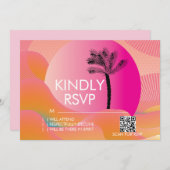 トロピカルサンライズはっきりしたピンクオレンジホワイトRSVPカード 招待状 (正面/裏面)
