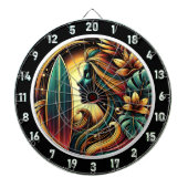 トロピカルサーファーゴールデンサンセットグローアート ダーツボード (正面)