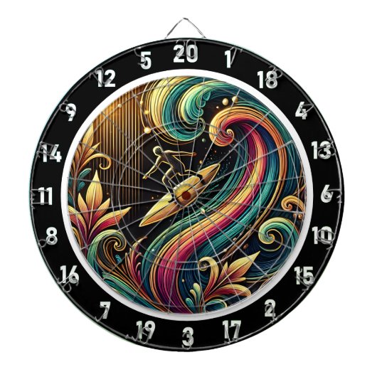 トロピカルサーファーサンセットウェーブアートピース ダーツボード (正面)