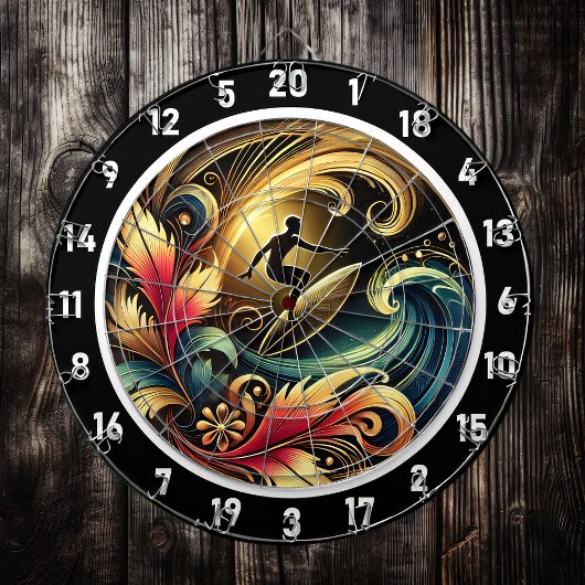 トロピカルサーファーサンセットウェーブキャンバス ダーツボード