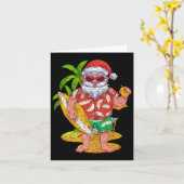 トロピカルサーファーサンタクロースHawaii Summer Christma カード (黄色い花)