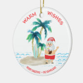 トロピカルサーフィンサンタビーチウォームウィッシュクリスマス セラミックオーナメント (左)
