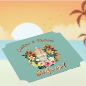 トロピカルサーフボードハワイアン花ティール(緑がかった色)モノグラム ペーパーコースター