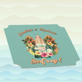 トロピカルサーフボードハワイアン花ティール(緑がかった色)モノグラム ペーパーコースター