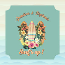 トロピカルサーフボードハワイアン花ティール（緑がかった色）モノグラム