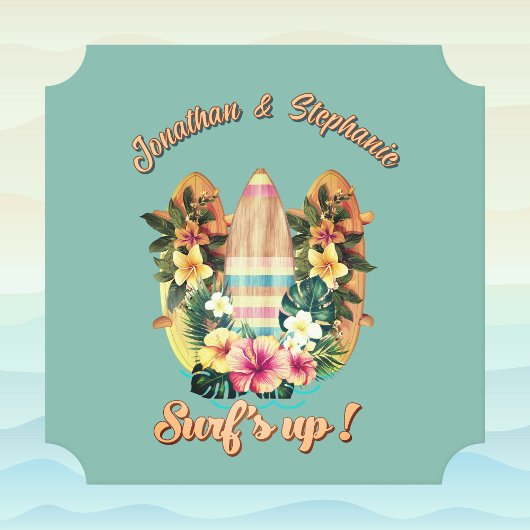 トロピカルサーフボードハワイアン花ティール(緑がかった色)モノグラム ペーパーコースター