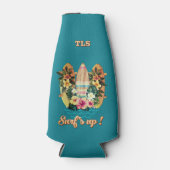 トロピカルサーフボードハワイアン花ティール(緑がかった色)モノグラム ボトルクーラー (正面)