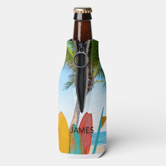トロピカルサーフボードビーチパーソナライズされた名 ボトルクーラー (ボトル裏面)