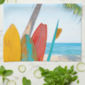 トロピカルサーフボードビーチ キッチンタオル (折り畳み)