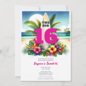 トロピカルサーフボードプールパーティースイーツ16 招待状 (正面)