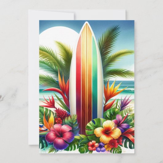 トロピカルサーフボードプールパーティールアウ（ハワイ式宴会）ブライダルシャワー 招待状 (裏面)