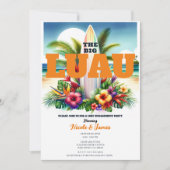 トロピカルサーフボードプールパーティールアウ(ハワイ式宴会)婚約 招待状 (正面)