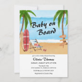 トロピカルサーフボードベビーオンボードベビーシャワー 招待状 (正面)
