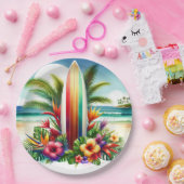 トロピカルサーフボード ザ ビッグ ワン 1歳誕生日パーティー ペーパープレート (パーティー)