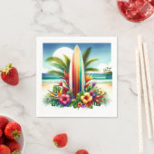 トロピカルサーフボード  ビッグワン 1歳の誕生日パーティー スタンダードカクテルナプキン (インサイチュ)